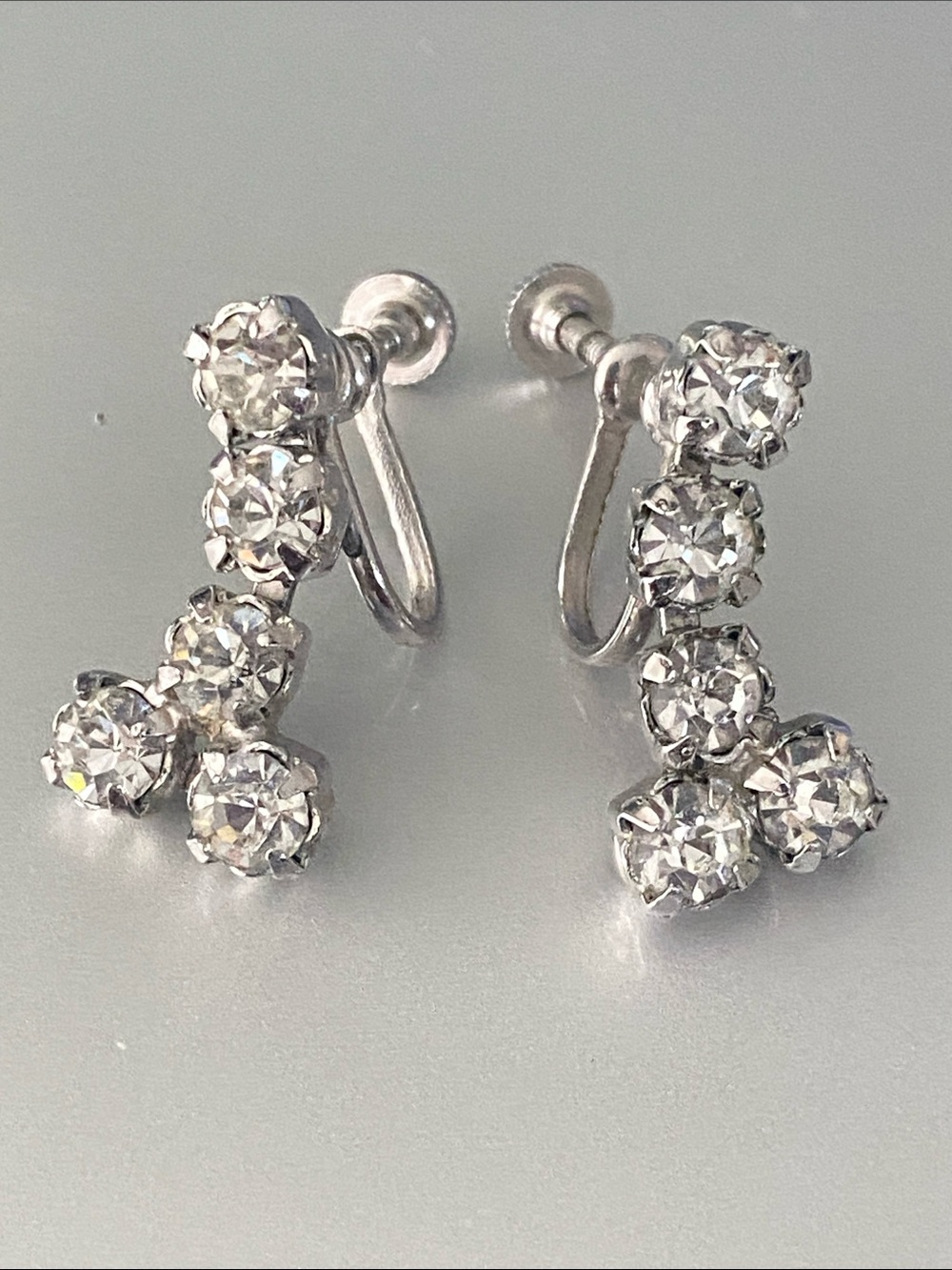 Vintage Silver rhinestone Cluster Clip-On screwback Earrings